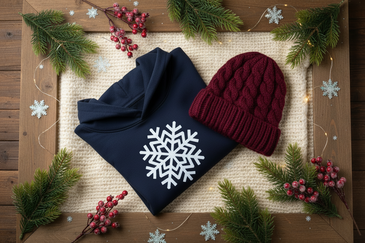 Winter Hoodie Snowflake Flat Lay