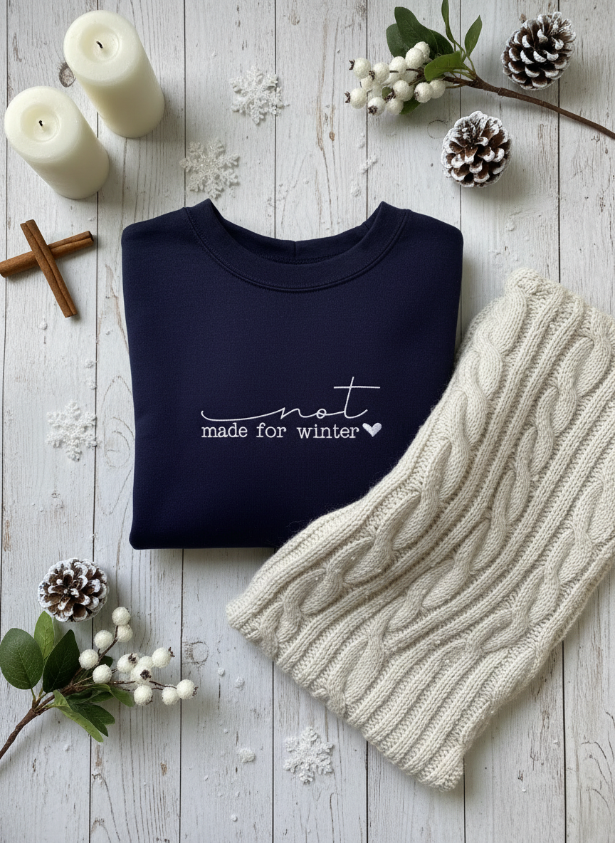 Navy hoodie with new winter background